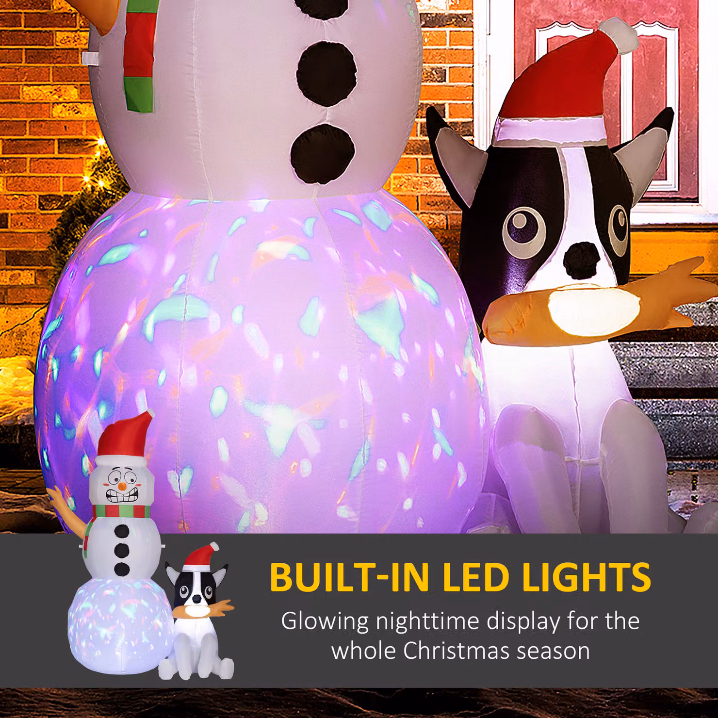 Outsunny 6.2ft Christmas Inflatable Snowman with Dog, Multicolour LED Outdoor Blow Up Decoration for Garden Parties – 3