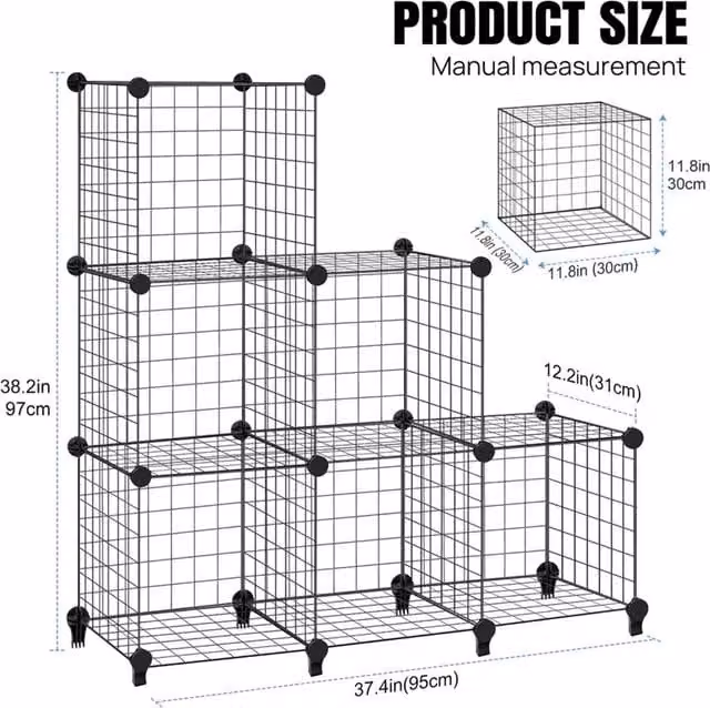 Nordara 6 Cube Interlocking Storage Unit in Black, W: 100 cm – 1