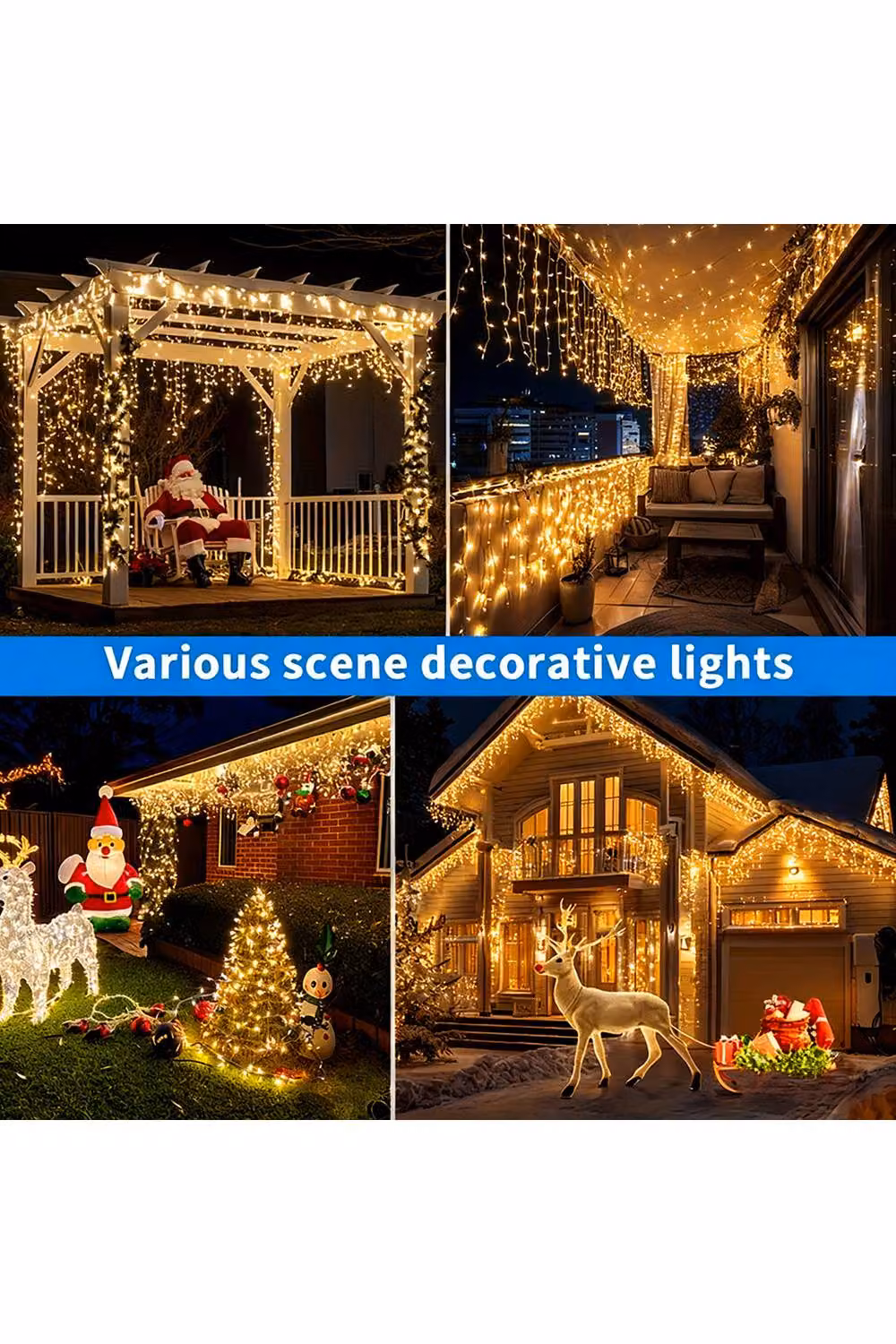 Living and Home 30m Solar-Powered White LED Icicle String Lights with Remote Control and Dusk Sensor – 4