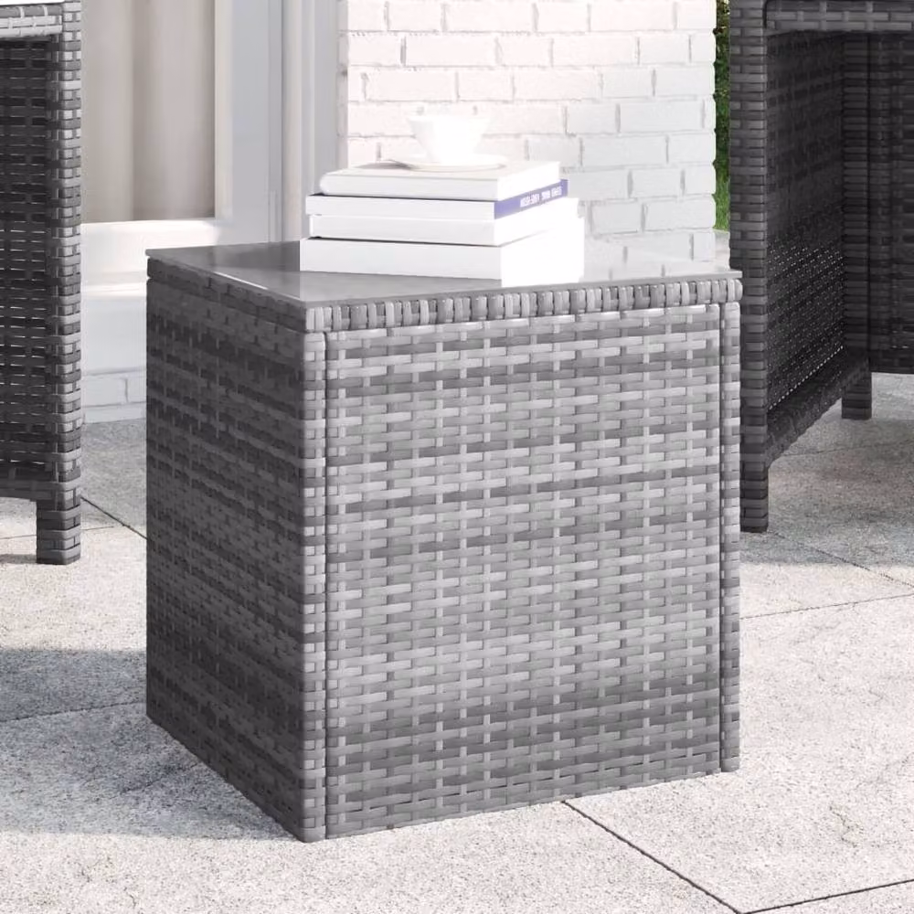 Berkfield Home Grey Poly Rattan and Tempered Glass Side Table W/D/H: 40 x 37 x 40.5 cm – 2