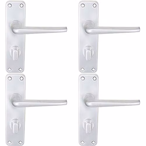 Loops 4 Pack of Pairs Straight Tapered Lever on Bathroom Blackplate Door Handles in Black Brushed Aluminium, W: 15.2 cm, H: 4.1 cm
