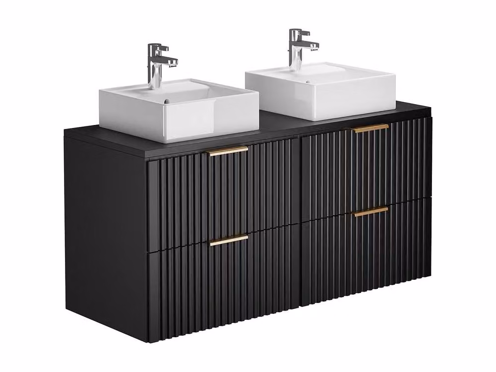 Vente-unique Wall-Mounted Ribbed Bathroom Unit with Free-Standing Basin in Black, W/D/H: 120 x 46 x 57 cm – 2