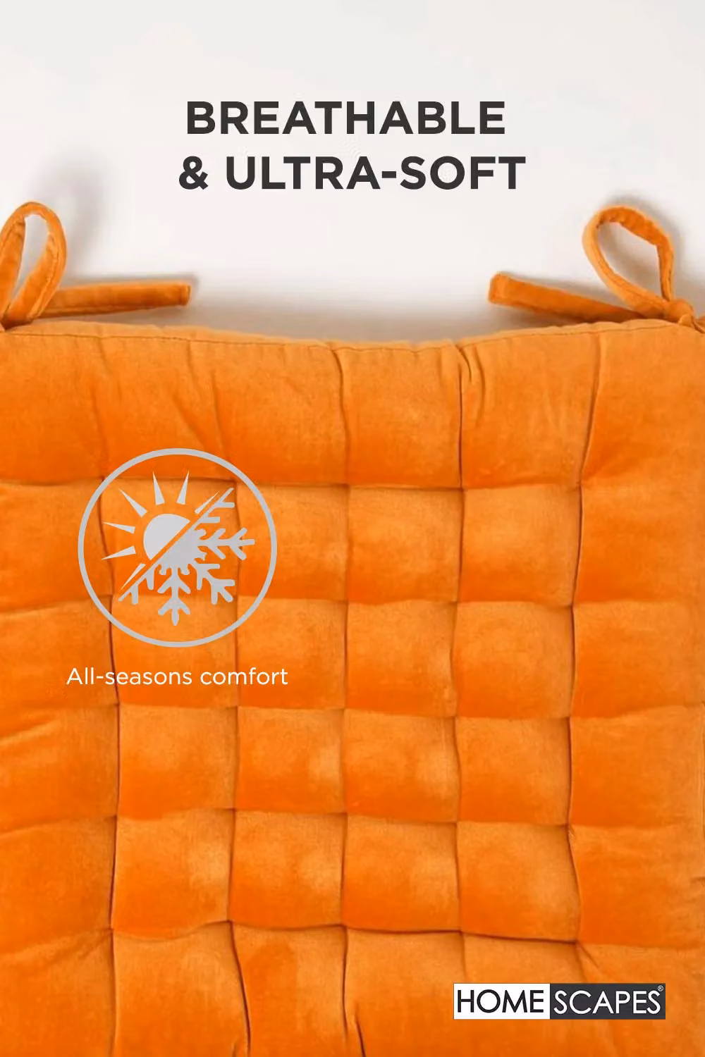 Homescapes Orange Velvet Quilted Seat Pad, W/D/H: 40 x 40 x 5 cm – 3