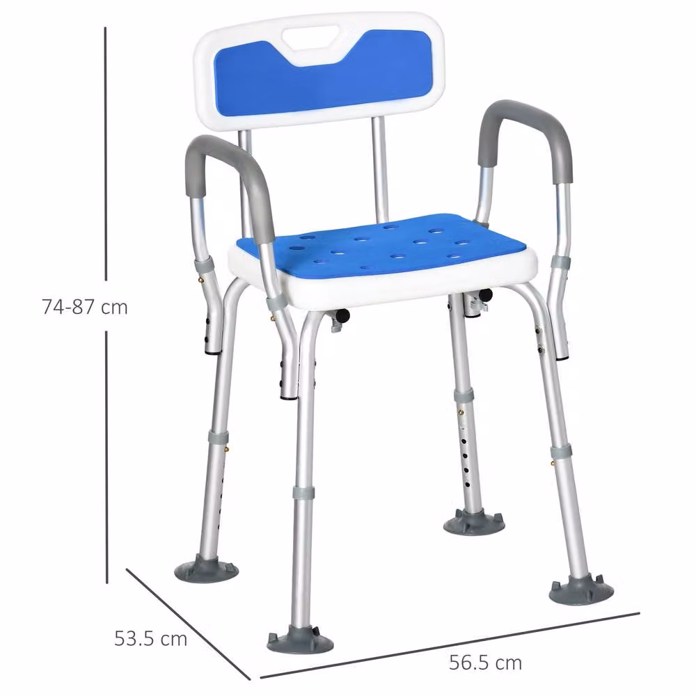 STILVORA Adjustable Shower Chair with Back and Arms in Blue – 3