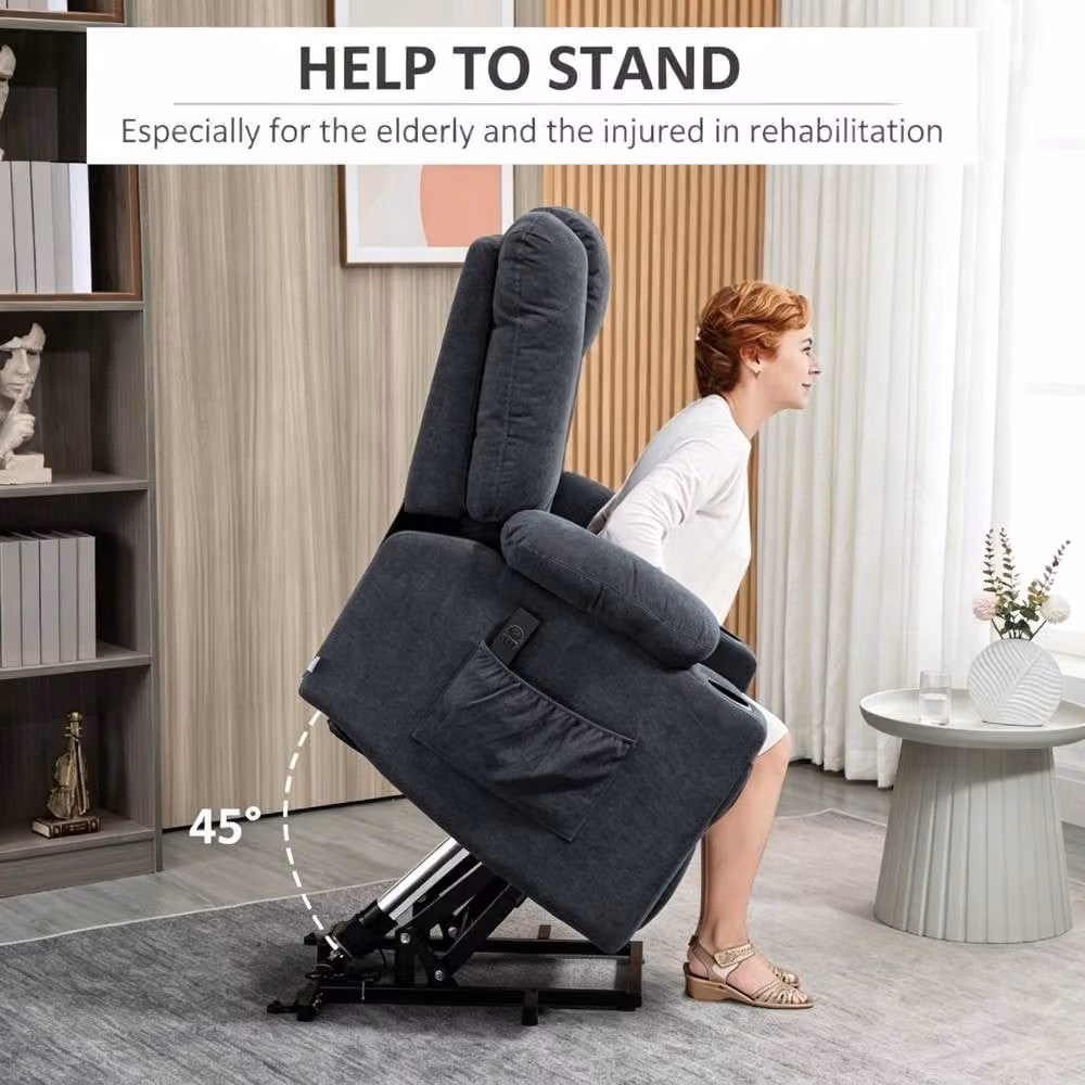 STILVORA Grey Fabric Riser Recliner Armchair with Footrest, Cup Holders and Powered Lift Assist – 4