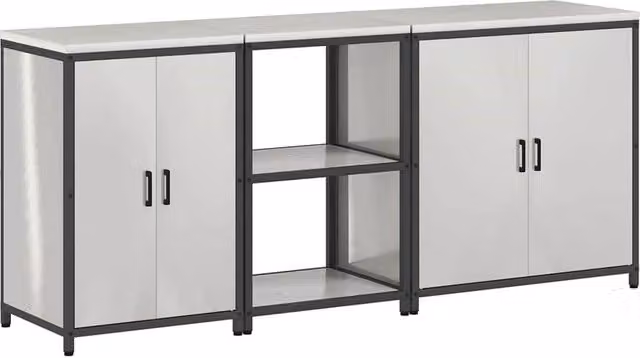 Berkfield Home 3-Piece Industrial Kitchen Storage Set in Silver Stainless Steel with Hinged Doors and Open Shelving – 1