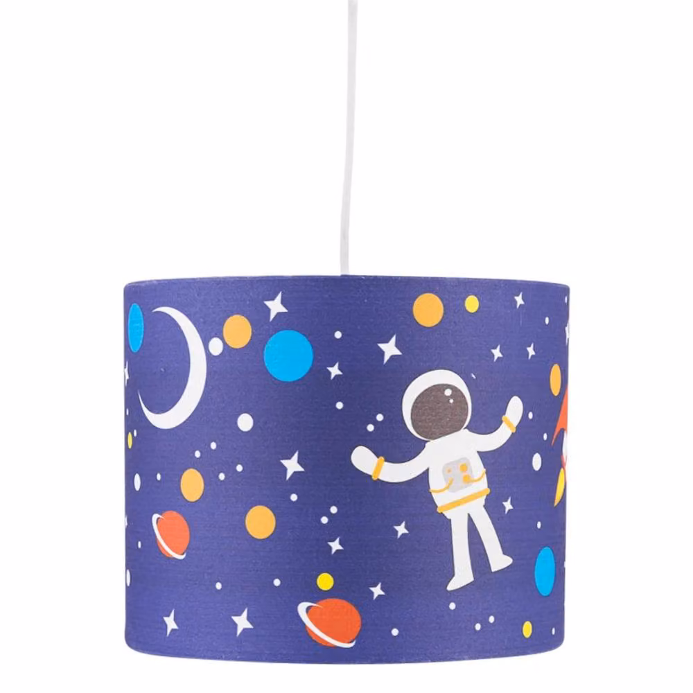 First Choice Lighting Set of 2 Blue Space Rocket Fabric Easy Fit Light Shades, Diameter: 25 cm – 3