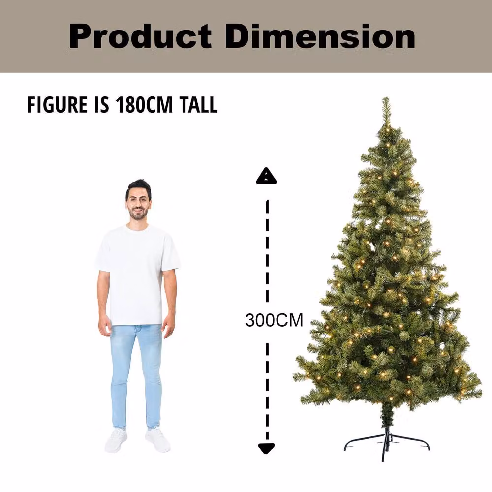 Shatchi 10ft Alaskan Pine Christmas Tree in Green with Warm White LEDs – 4