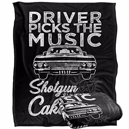 Warner Brothers Supernatural Driver Picks Music Silky Touch Super Soft Fleece Throw Blanket, White, W/D: 152 x 127 cm – 1