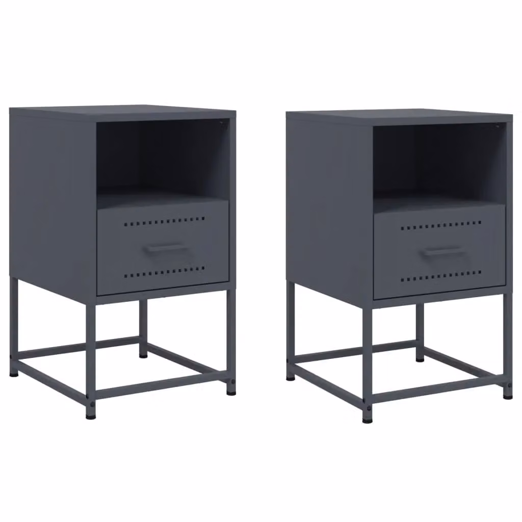 Berkfield Home Set of 2 Anthracite and Black Metal Bedside Cabinets, W/D/H: 36 x 39 x 60.5 cm – 2