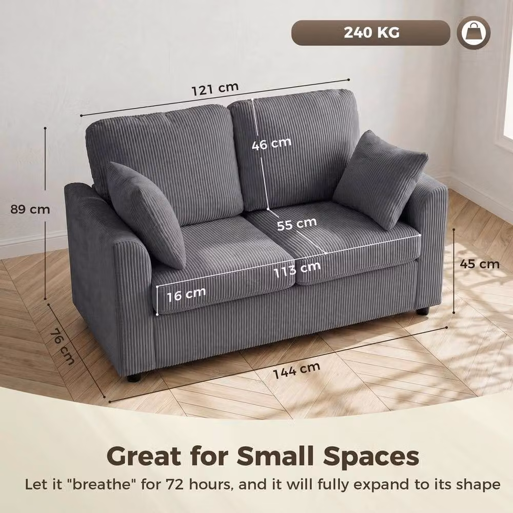 FORGEVIO Modern 2 Seater Upholstered Sofa in Grey with Scatter Cushions, W/D/H: 144 x 89 x 76 cm – 3