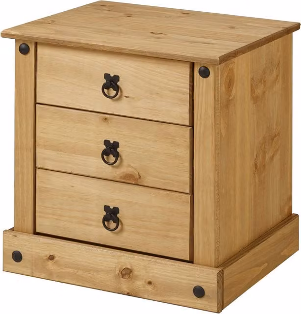 Mercers Furniture Corona Budget Bedside Cabinet in Brown and Black Rustic Waxed Pine and Metal