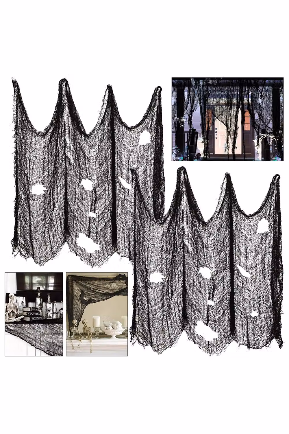 Living and Home 2-Piece Set of Black Creepy Halloween Hanging Textile Cloths – 3