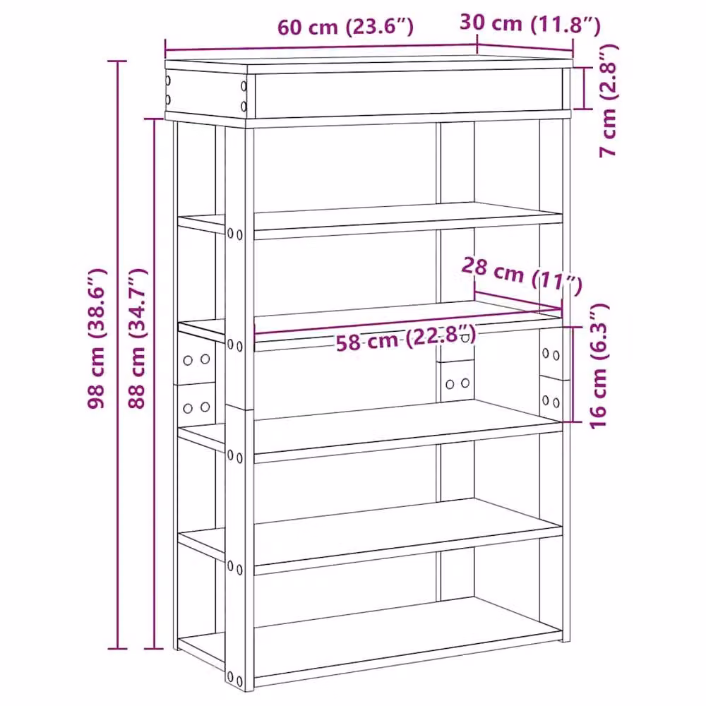 Berkfield Home Black Modern Shoe Rack in Engineered Wood, W/D/H: 60 x 30 x 98 cm – 5