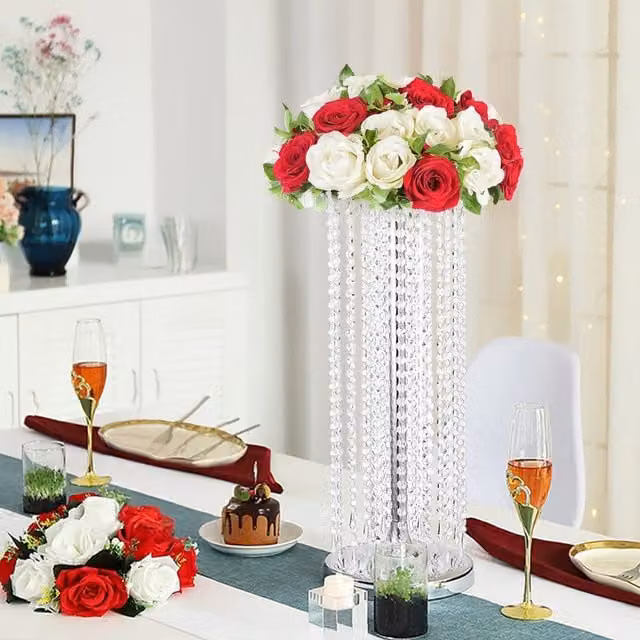 Livingandhome Silver Round Glass Crystal Tall Tabletop Vase for Wedding and Anniversary Decor