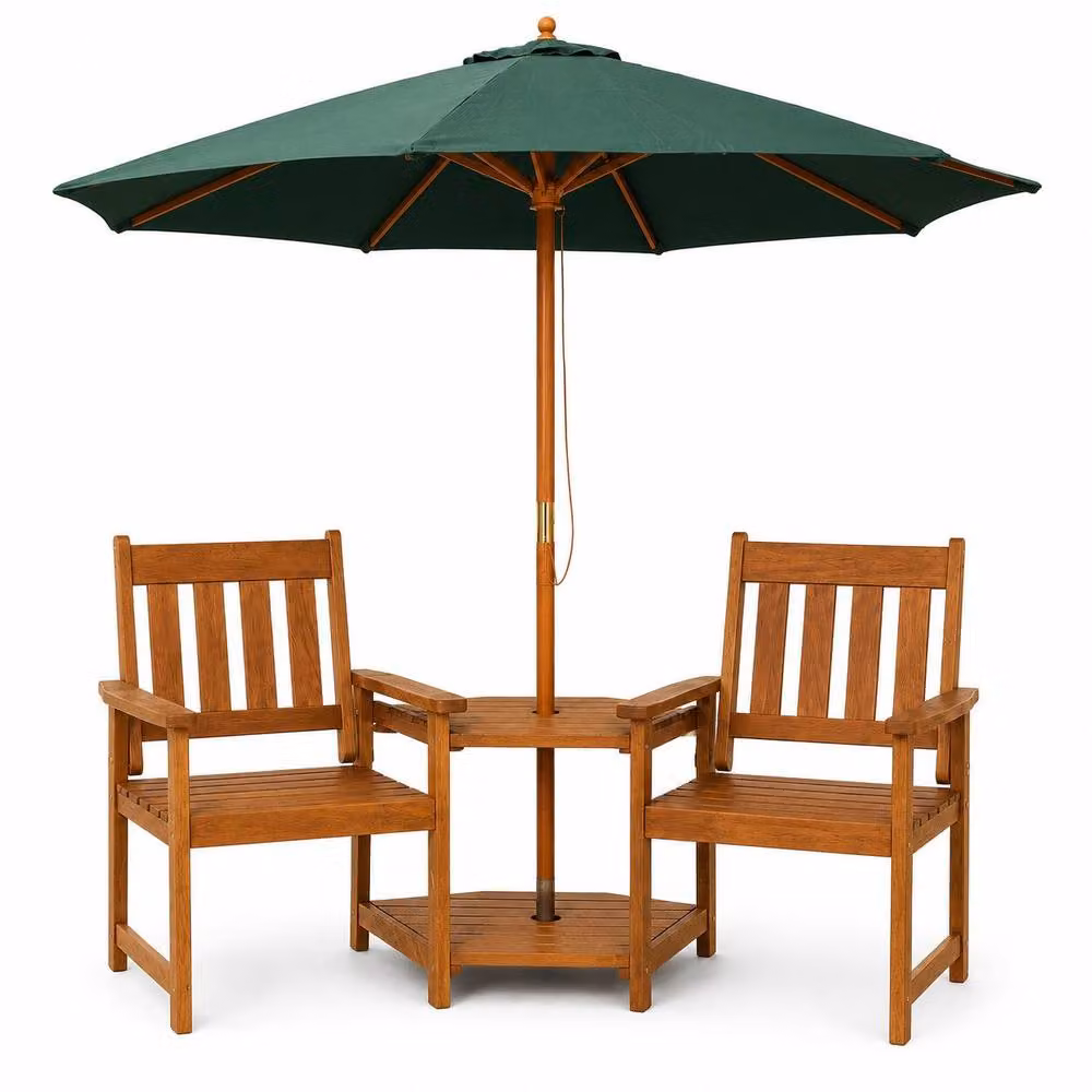 Samuel Alexander Rydal 2 Seater Wooden Love Seat and 2.7m Green Parasol Set – 2