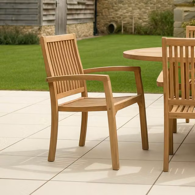 Charles Bentley Set of 2 Modern Teak Stacking Chairs in Brown