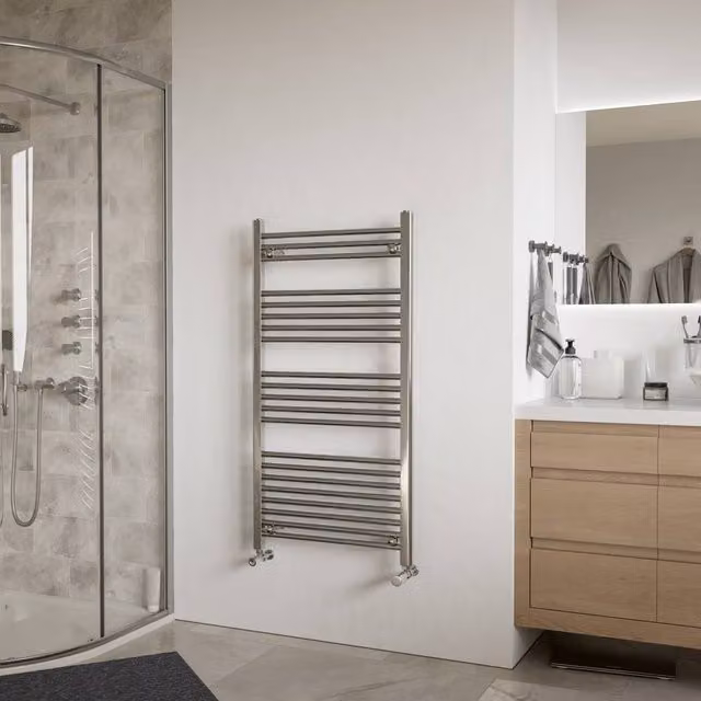 Bathroom Kingdom Luna Chrome Straight Heated Towel Rail, Silver, H: 115 cm, W: 60 cm, D: 11.5 cm