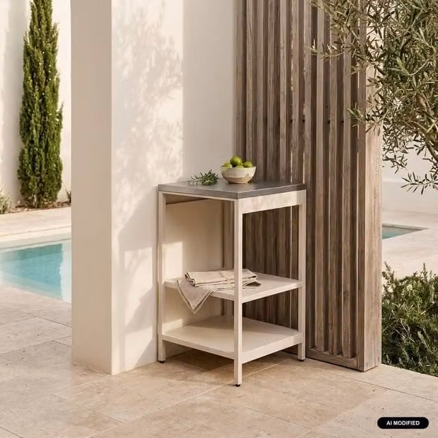 sweeek Outdoor Steel Kitchen with 2 Shelves in Beige, W: 49 cm, H: 87.5 cm, D: 49 cm