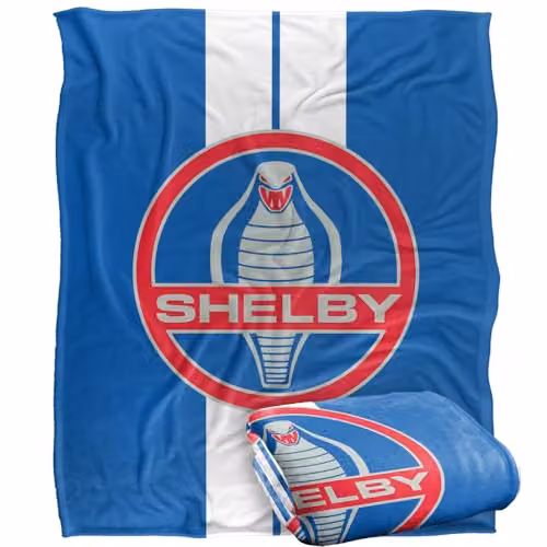 LOGOVISION Shelby Cobra Racing Stripe Super Soft Fleece Throw Blanket, White, W/D/H: 152 x 127 cm