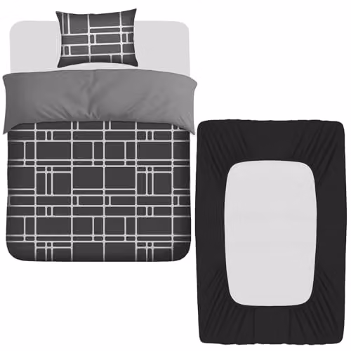 Pamposh 3 Piece Single Duvet Cover Set with Black Fitted Sheet, Reversible Microfibre Bedding Set for All Seasons – 1