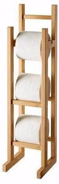 Nordara Bamboo Wooden Free Standing Toilet Roll Holder Stand in Natural Brown, H: 60.0 cm, W: 16.0 cm, D: 15.0 cm – 1