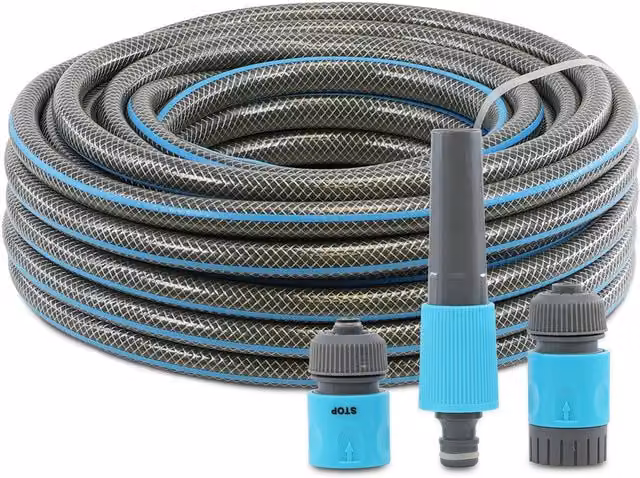 GEEZY Garden Hose Set with Adjustable Water Spray Nozzle, Grey, 1/2 inch