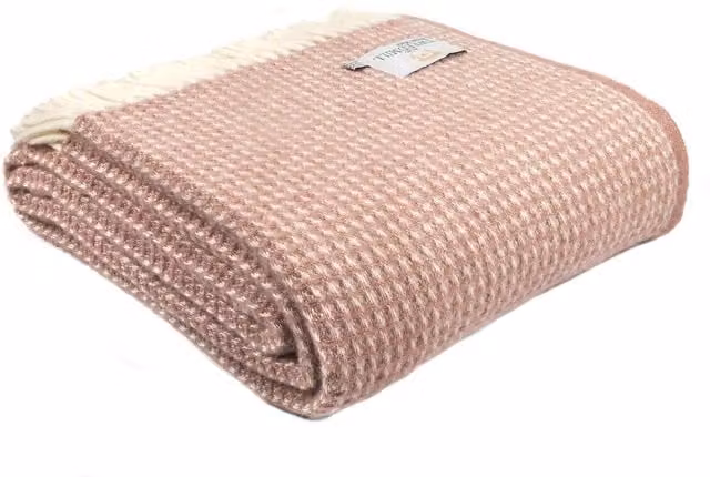 HomeSpace Direct Waffle Pique Wool Throw in Pink