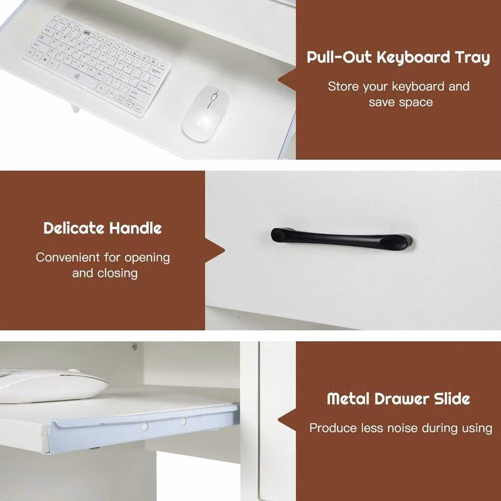 Kelvenix Modern White Computer Desk with Metal Frame – 2