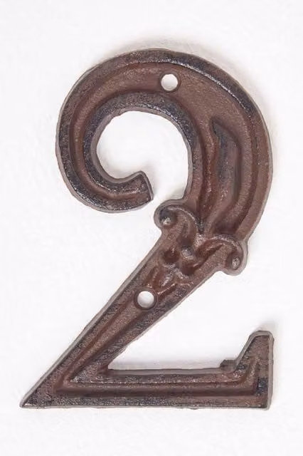 Homescapes Cast Iron House Number 2 in Antique Brown with Floral Fleur De Lis Design, H 11.8 x W 8 cm – 1