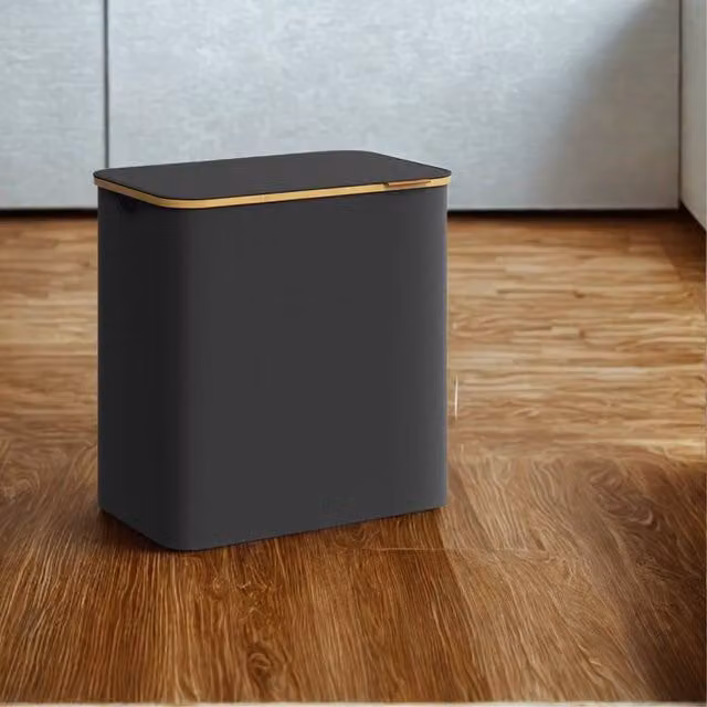 Pirlo Plush 150L Triple Laundry Basket with Lid and Removable Lining in Black
