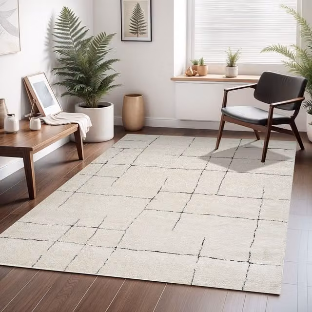 Livabliss Freud Modern Geometric High Pile Rug in Black, Brown and White, W: 160 cm, D: 215 cm – 1