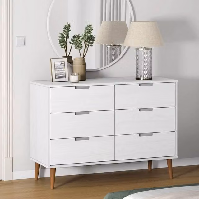Berkfield Home MOLDE White Solid Wood Pine Drawer Cabinet W/D/H: 113 x 40 x 80 cm – 1