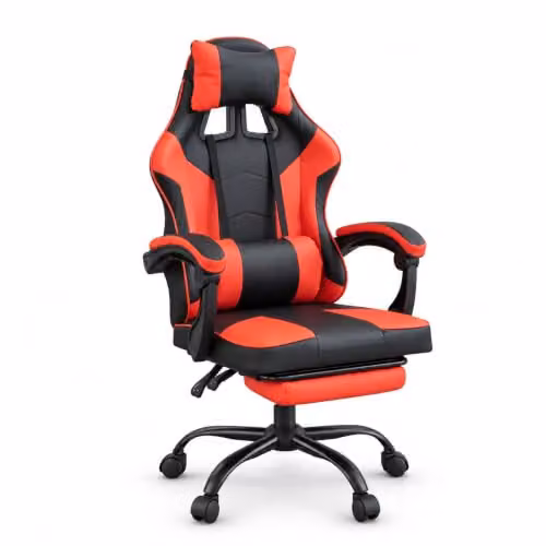Samuel Alexander Red Faux Leather Gaming Chair with Headrest and Armrests – 8