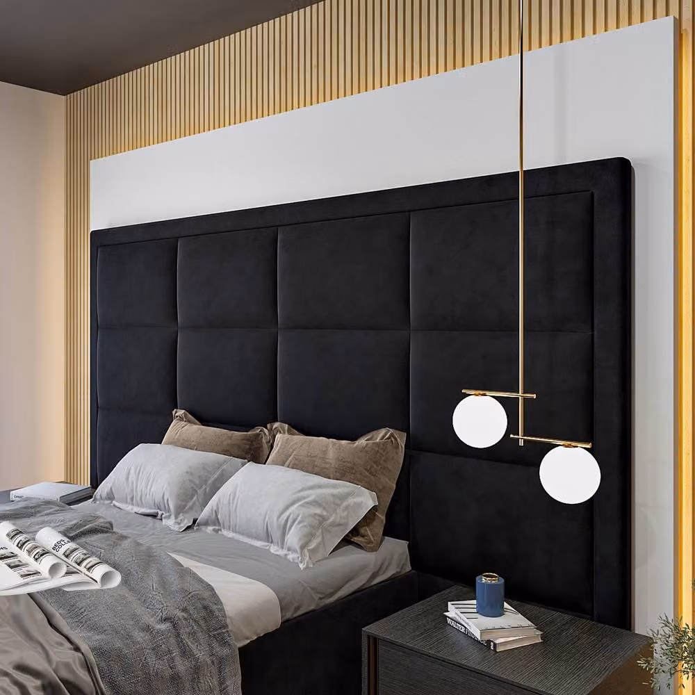 KDMD Alwalton Single Upholstered Velvet Television Bed Frame with Drawers, Black, W/D/H: 90 x 190 cm – 4