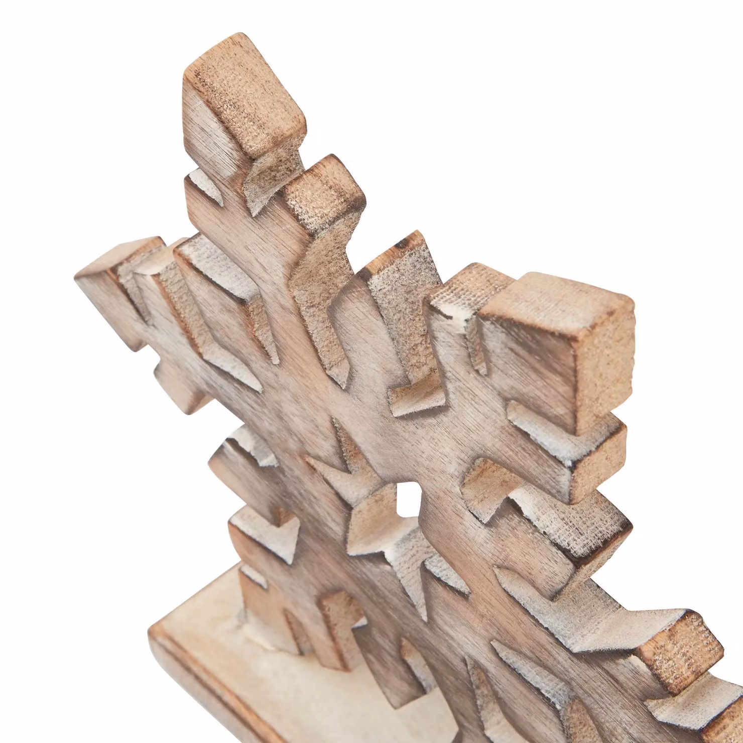 Love Lace White Wash Collection Rustic Wooden Snowflake Hanging Pendant Decoration in Brown and White – 2