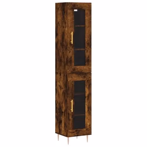 vidaXL Highboard in Smoked Oak with Glass Doors, W/D/H: 34.5 x 34.0 x 180.0 cm