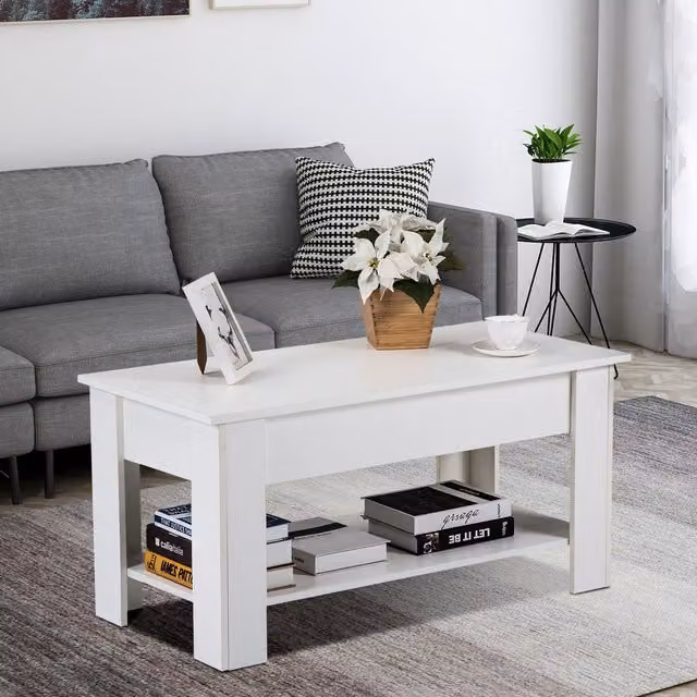 Modern Home Store White Lift Up Top Coffee Table with Storage and Shelf