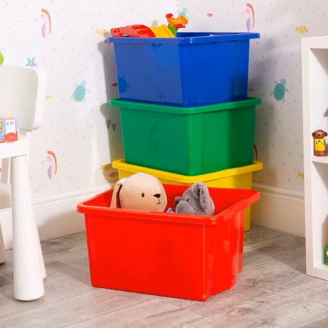 Wham Set of 4 Stackable and Store Plastic Boxes in Multicolour and White, 35l