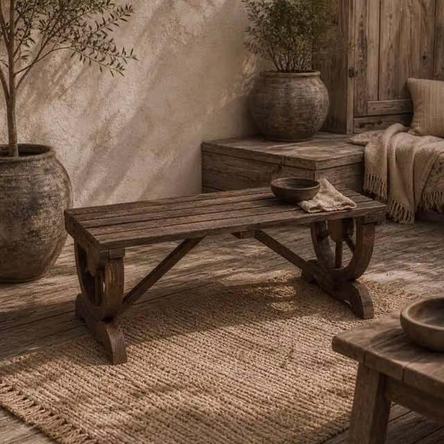 Wyld Haus Vini Rustic Fir Wood 2 Seater Garden Bench with Wagon Wheel Legs in Brown – 1