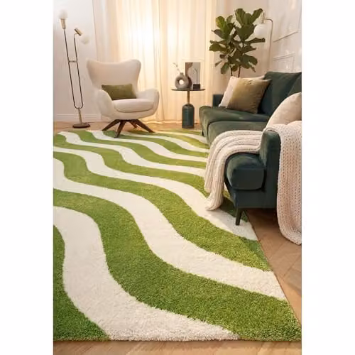 THE RUGS Joli Modern Striped Area Rug in Green and White, W/D/H: 170 x 120 x 2 cm – 3
