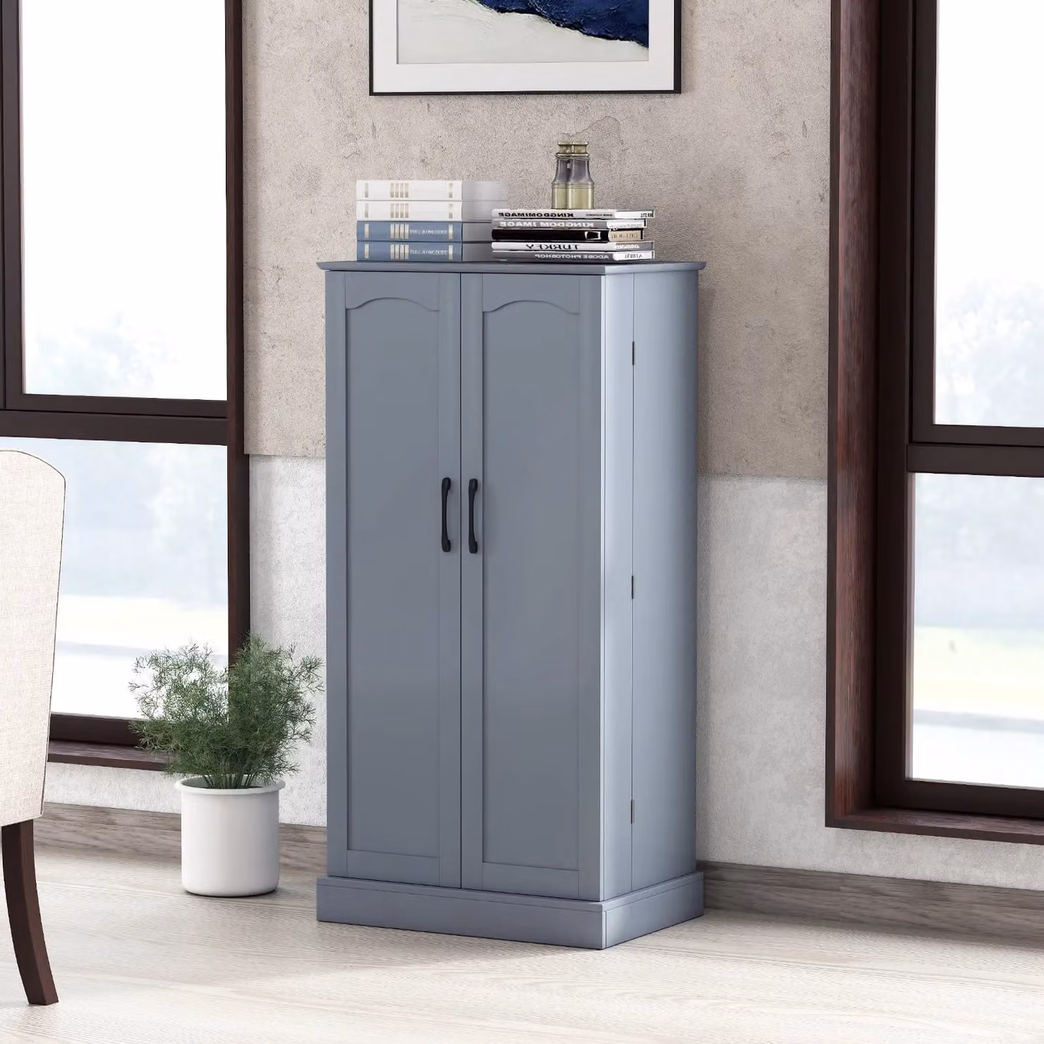 Costway Modern Grey Freestanding Kitchen Storage Cabinet with Adjustable Internal Shelves – 8
