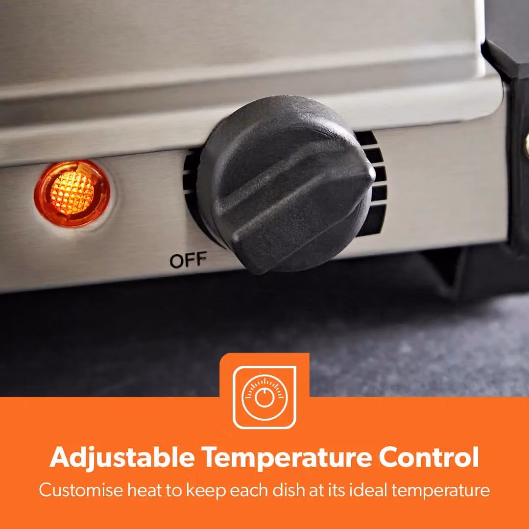 Geepas Electric Stainless Steel Buffet Food Warmers with Lids, Metallic Silver, 3 x 2.4 l – 5