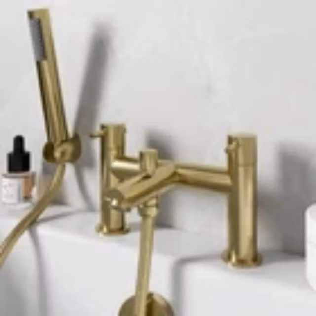 Kelvenix Brushed Brass Shower Mixer Tap Set with Handset and Twin Handles in Gold – 1