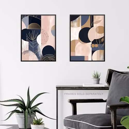 Artery8 Set of 3 Abstract Geometric Paper Poster Prints in Pink, Gold and Blue – 6