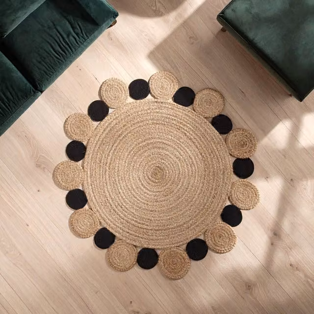 Orsina Bosie Demir Small Round Woven Jute Rug in Brown and Black, Diameter: 100 cm – 1