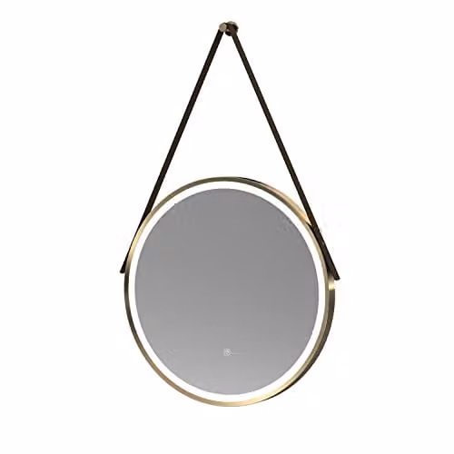 nuie LQ712 Salana Modern Wall Hung Framed LED Touch Sensor Bathroom Mirror, Width: 60 cm, Gold and Brown – 1