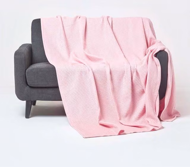 Homescapes Cotton Waffle Pique Blanket Throw in Pink, W: 280 cm, D: 230 cm
