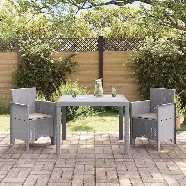Berkfield Home Cozy 3 Piece Garden Dining Set with Light Grey Cushions and Poly Rattan – 1