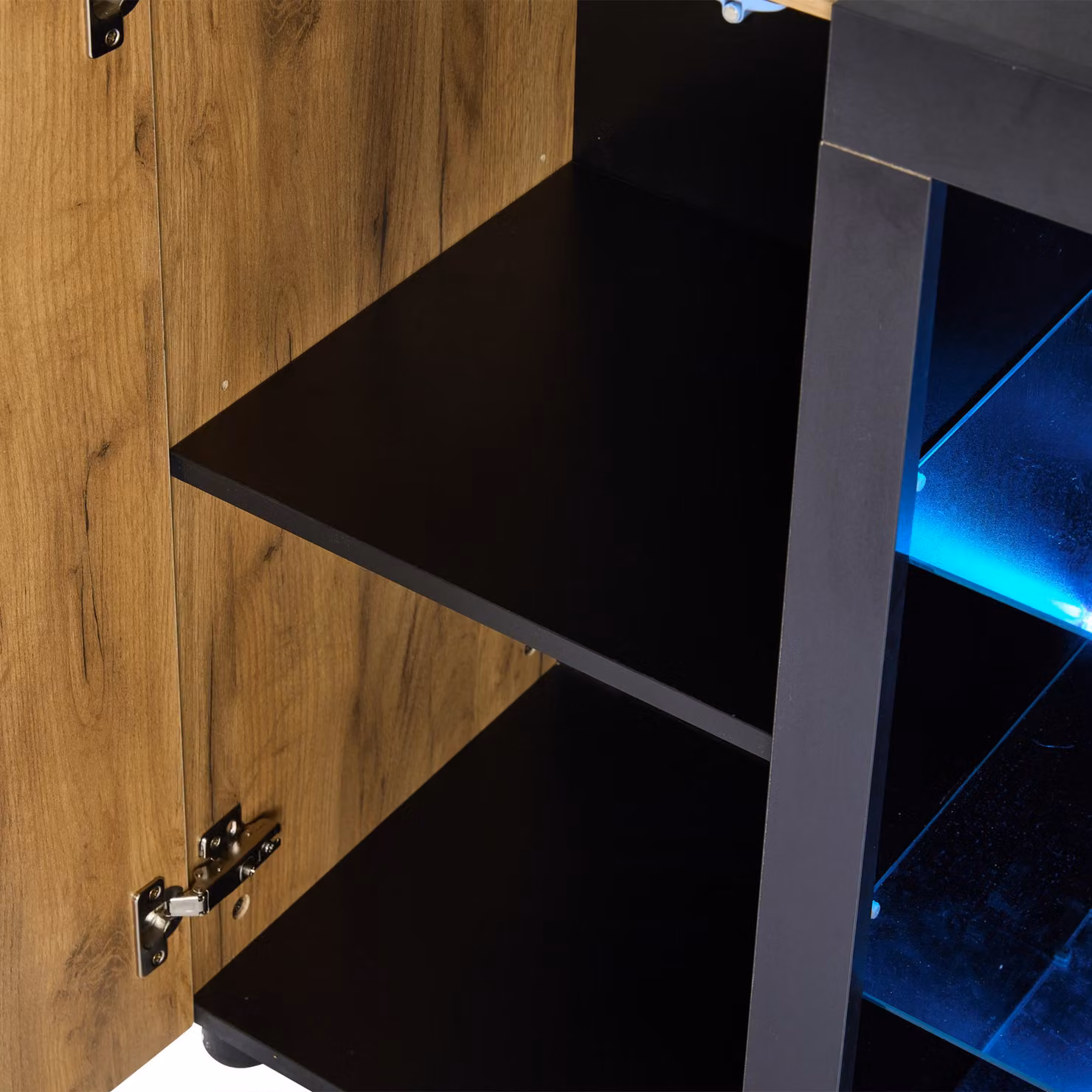 Aosom UK Modern Versatile Storage Cabinet with 3 Drawers, Smart LED Lighting and Adjustable Glass Shelves, Black and Brown, W: 140 cm, D: 40 cm, H: 80 cm – 7